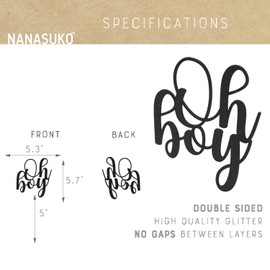 NANASUKO Baby Shower Cake Topper - Oh boy - Double Sided Black Glitter - Premium Quality Made in USA