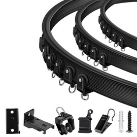 Flexible Bendable Ceiling Curtain Track 14 Ft Black Ceiling Track for Curtain Rail Wall Mount Curved Curtain Track System Set for Bay Window, Room Divider