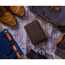 Stealth Mode Leather Trifold RFID Wallet For Men With Flip Out ID Holder (Crazy Horse Brown)