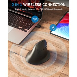 Ghajz Bluetooth and 2.4GHz Ergonomic Mice, 2 in 1 Wireless Mouse with 3 DPI Levels, Rechargeable Computer Mouse with USB Receiver and Type C Adapter for Laptop, Desktop, Windows, Mac OS, Black