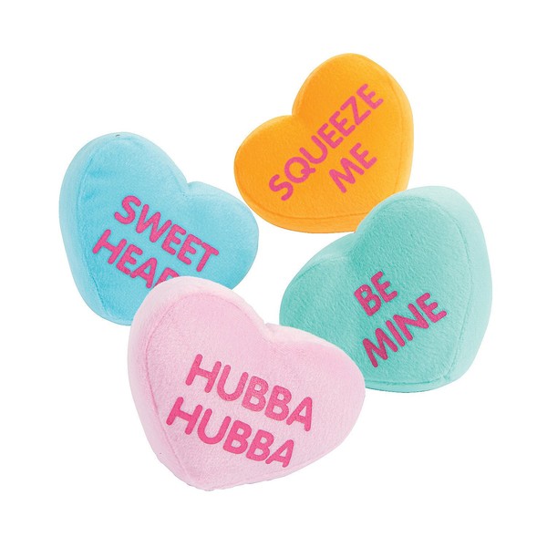 Plush Conversation Hearts - Set of 12 Stuffed Valetines Day Toys - 4 Inch Candy Stuffed Animals