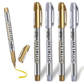 Ormromra Pack of 4 Gold Silver Marker Pens, Highlight Metallic Pens, Acrylic Marker Ink Pen, Pen Pens for Cards, Album, Painting, Crafts, DIY (2 Gold + 2 Silver)
