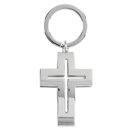 Dicksons KC-820 Faith - Cross Ichthys Fish - 2.75 Inch Silver Polished Metal Novelty Keychain, Silver, 2.75 Inch