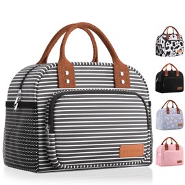 Yotrone Lunch Bag Women,Insulated Lunch Box Lunch Bag for Women Adult Work Men,Cute Lunch Tote Bag Large Capacity Reusable Cooler Lunch Containers for Travel Picnic or Office (Black and White Stripes)