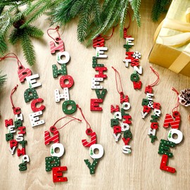 Roowest 30 Pcs Christmas Wood Word Cutout Signs Wooden Hanging Sign Ornaments Red and Green Joy Peace Believe Merry Christmas Large Letter for Xmas Tree Party Wall Door Decor Farmhouse Craft