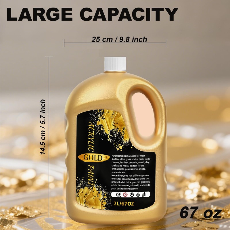 Snailmart 1/2 Gallon (67 oz) Gold Acrylic Paint Metallic，Extra-Large 2