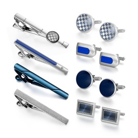 Wynameleri 12 PCS Tie Clips and Cufflinks Set Business Shirts Dress Necktie Pins Cuff Links Buttons for Men Box Packed T0408024