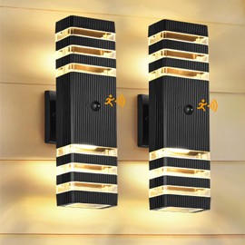 DARIISI Motion Sensor Outdoor Wall Lights 2 Packs, 15'' Up and Down Porch Lights, 3000K Warm White LED Exterior Light Fixture Wall Mount for House Garage