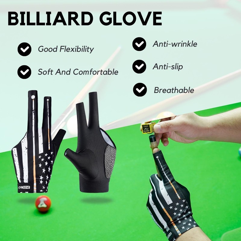 CybGene Billiard Pool Gloves for Left Hand 3 Finger, Quick-Dry