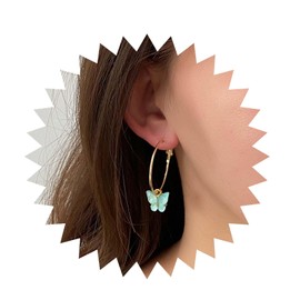 Allereya Vintage Acrylic Butterfly Dangle Earrings Circle Hoop Drop Earrings Green Butterfly Dangling Earrings Gold Circle Hoop Earrings Jewelry for Women and Girls (Green)