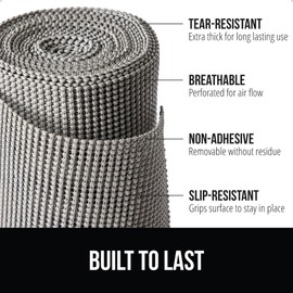 Gorilla Grip powerGRIP Drawer Shelf and Cabinet Liner, Thick Strong Hold, Non-Adhesive Liners Protect Kitchen Cabinets and Cupboard, Bathroom Drawers, Easy Install, Breathable Mat, 12" x30', Gray