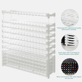 Evemodel 12 layers Universal Marker Storage Trays, Penholder Display for 180 Pens SN01W Pencil Organizer Holder for Desk (White-12 layers)