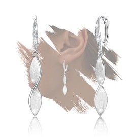 Silver Twisted Dangle Earrings for Women - Sparkle Cubic Zirconia Spiral Hoop Dangling Earrings Lightweight Hypoallergenic Nickel Free Long Earring for Sensitive Ears Classic Jewelry Gifts