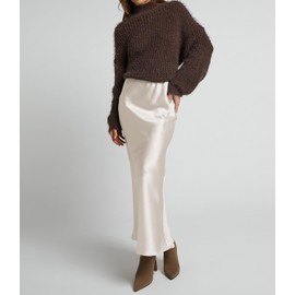 VividMosaic 2025 Satin High Waisted Maxi Skirt Silk A-Line Spring Summer Casual Long Skirts for Women, Beige, Medium