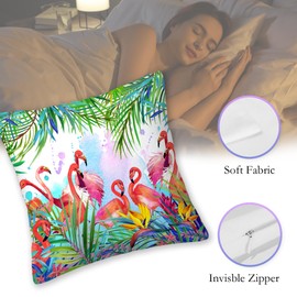 SKYDAWNY Tropical Pink Flamingo Throw Pillow Covers 18x18 in Set of 2,Tropical Palm Leaf Pillow Cases Decorative Square Pillowcases for Home Bed Sofa Living Room Farmhouse Outdoor