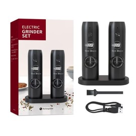 RB Red Blaze Pepper and Salt Grinder Set, Adjustable Coarseness, One Hand Automatic Operation, Stainless Steel Black, 2 Pack