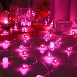 Pink Valentine's Day Fairy Theme Lights, 20 ft 60 LED Firefly Slow Flash Twinkling String Lights Waterproof Pink Light for Valentine's Day Decor Indoor Outdoor Garland Window Decorations