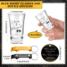 Vesici 50 Set Retirement Party Favors for Guests 3 colors Bottle Opener Keychains Bulk Cheers to Retirement Acrylic Short Glasses Thank You Tags with Organza Bags Twine Party Souvenirs Gifts