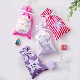 Advent Calendar for Filling Large (12 x 21 cm), 24 Fabric Bags Chain for DIY Crafts and Hanging, 2023 Christmas Calendar Self-Filling Gift Bags for Children Girls Women