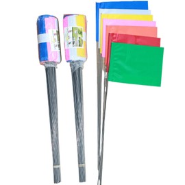 Tuyrchu Marking Flags, 7 Colors Safety Flags for Outside, Yard Marking Flags for Lawn, Warning Direction Safety Flag with 16 inch Steel Pole (140 Packs | 5 inch X 4 inch)
