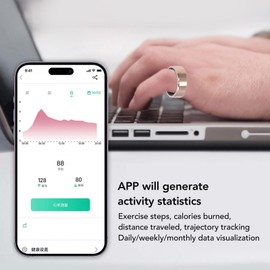 ASHATA Smart Ring Health , Gold Water Resistant Smart Ring, Sleep Fitness Pedometer Smart Health Ring for Daily Use for Men and Women Black (10)