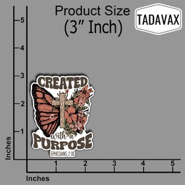 (3Pcs) Created with A Purpose Sticker, Christian Sticker, God Cristianos Cross Bible Decorate Waterproof Vinyl Water Bottle Tumbler Books Phone Laptops Sticker Gifts for Love Jesus Decals 3x2.3 Inch