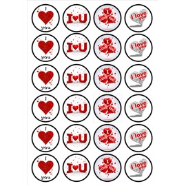 I Love You Valentines Edible Premium Thick Sweetened Vanilla Wafer Rice Paper Cupcake Toppers/Decorations