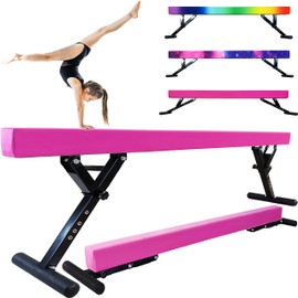 Seliyoo Adjustable Balance Beam Gymnastics Beam high and Low Floor Beam for Kids Home Training,Competition Gymnastic Equipment for All Skills with Weight Limit 500 LBS (Rose Red, 7"-29")
