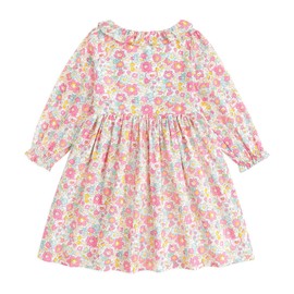 Curipeer Little Baby Girls Long Sleeve Floral Casual Dress Handmade Smocking Toddler Ruffle Dress for Autumn and Spring Pink 4T