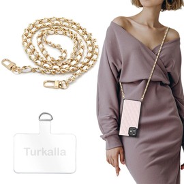 Turkalla Phone Crossbody Chain Cell Phone Lanyard,Universal Leather+Metal Shouder Strap with Phone Tether Patches (B)