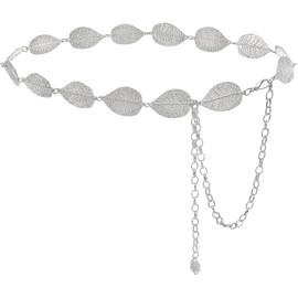Liutufy Adjustable Metal Leaf Waist Chain for Women (Silver Leaf-M)