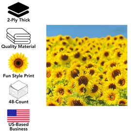 Iconikal 75-Count Disposable Paper Party Napkins Sunflower Fields 6.5x6.5-Inch 2-Ply 2-Sided Design Birthday Dinner Event Decor Bulk Pack
