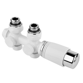 S SIENOC H-Valve Connection Set Centre Connection / Radiator Valves Thermostat for Bathroom Radiator with Two-Tube System (White Corner Shape + Passage 2-in-1 H Valve)