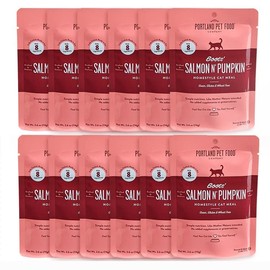 Human-Grade Mixed Variety Pack Wet Cat Food Pouch — Moist, Soft Cat Food Mixer, Topper, and Rotational Meal (Salmon, 12 Pack) by Portland Pet Food Company