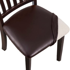 YISUN Dining Room Chair Covers, Set of 4/6, PU Leather, Waterproof, Stretch, Dining Room Chair, Protective Cover, Washable, Suitable for Office, Bedroom, Kitchen, Hotel (6, Brown)