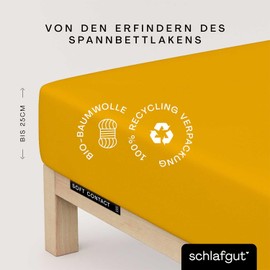 schlafgut Soft Contact Fitted Sheet up to 100 x 200 cm, Yellow Deep 100% Organic Cotton Warming