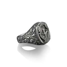 BySilverStone Jewelry - Mara The Viking Valkyrie Square Signet Ring, Norse Mythology Lover, Sterling Silver Pinky Rings for Women, Mens Rings, Chunky Biker Ring
