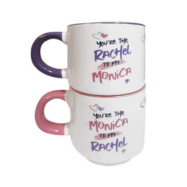 Friends Ceramic Mugs Set of 2 Stacking Mugs (Monica and Rachel Design) - Official Merchandise