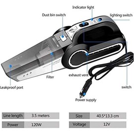 Aspiradora portátil for coche, aspiradora de mano de alta potencia de 5500 PA, for uso en seco y húmedo, con cable de 12 V CC, pequeña aspiradora for 