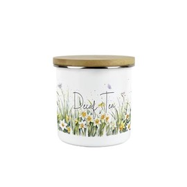 Purely Home Spring Daffodils Decaf Tea Storage Canister - Floral Nature Metal Enamel Hot Drinks Storage Container