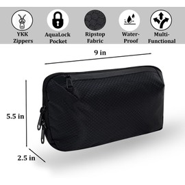 ANIMO 9 Travel Gear Vacation Essentials: Small, Lightweight, Durable, Weatherproof, Black Tech Pouch - Cable Organizer, Electronics Organizer, Travel Organizer, Backpack Organizer