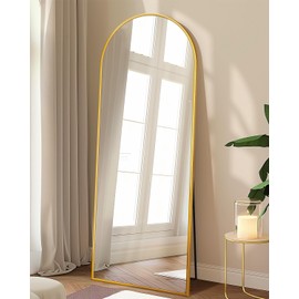 Furnbar Full Length Mirror,Arched Full Body Mirror,Floor Mirror with Stand,Body Mirror Standing Hanging Leaning Against Wall,Aluminum Frame Large Mirror for Bedroom Cloakroom,Living Room,Gold