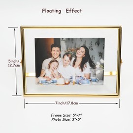 AhaGo Gold Floating Frame (5"x7", Horizontal), For Picture 4x6, 3x5, 2x3, Tabletop Shelf Photo Frame, Home or Office Decor, Classy For Valentine‘s Day, Birthday or Wedding