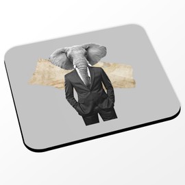Mauspad, grau, Motiv: Elefant, Wall Street Collage Art, Surrealismus, Business, (Maße 24 x 20 cm)