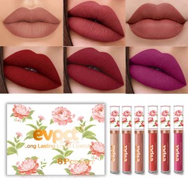 6Pcs Matte Liquid Lipstick Set,Dark Red Matte Lipstick Lip Stain Long Lasting 24 Waterproof Lip Gloss Gift Set ,Lipstick Sets for Women Lippies Lip Makeup Lipgloss Beauty Kit (Set01)