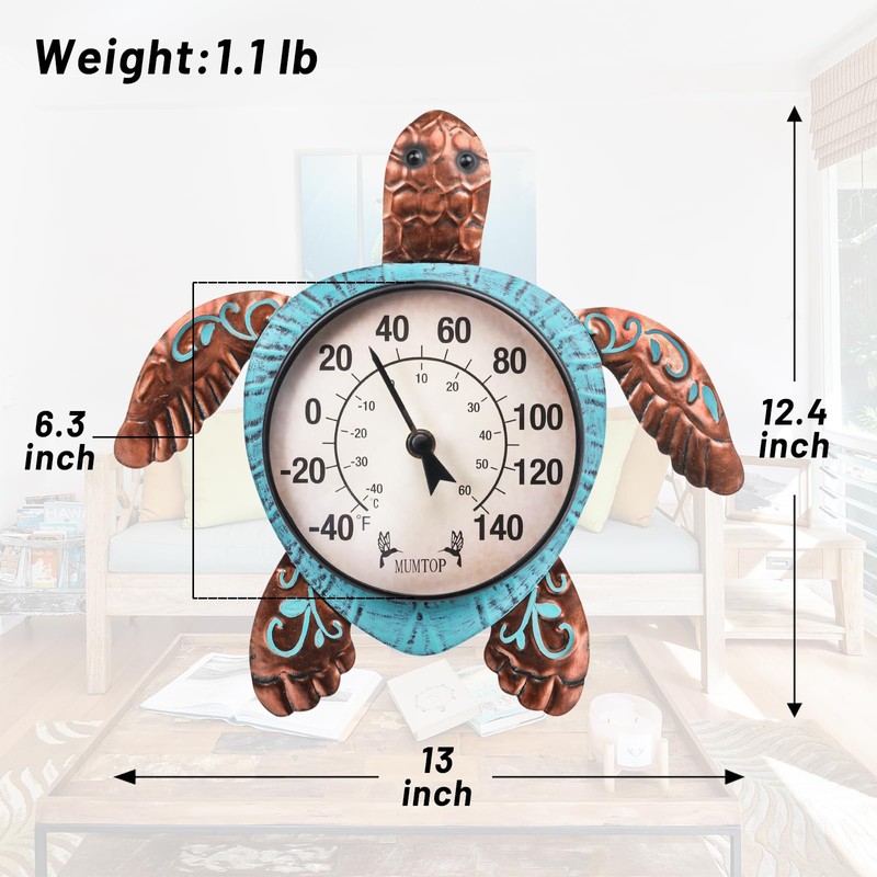 MUMTOP Outdoor Thermometer, Turtle Outside Wall Thermometer for Patio Yard