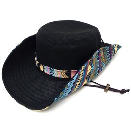 Hat-1263 Happy Hat, Loose Fit, Approx. 23.6 inches (60 cm), Tyrolean Pattern, 2-Way Safari Hat, Black