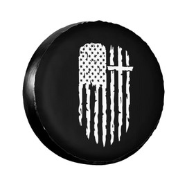 Christian Distressed Cross American Flag Tire Covers Dustproof Car Spare Tire Cover, for Car RV SUV Trucks 14 inch