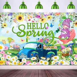 Spring Decorations Backdrop Banner 5 x 3Ft Hello Spring Party Decorations Banner Colorful Themed Party Decor Background Photo Booth Props for Easter Holiday Supplies