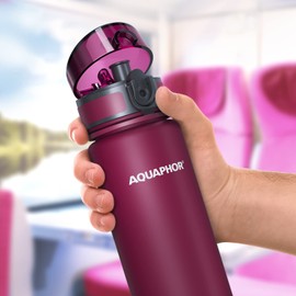 AQUAPHOR City Water Filter Bottle 500 ml | Portable Filtered Water Bottle with Integrated Water Purifier | BPA-Free | Reusable Bottle with Water Filter for Camping, Travel & Outdoor Use | Ruby Red
